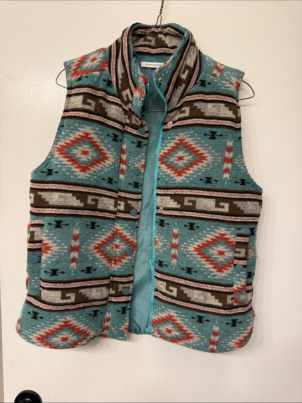 Southwestern Aztec Print Puffer Vest - Turquoise & Orange